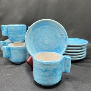 (6) Ceramiche Casofa Positano, Italy Hand Painted espresso cups/saucers